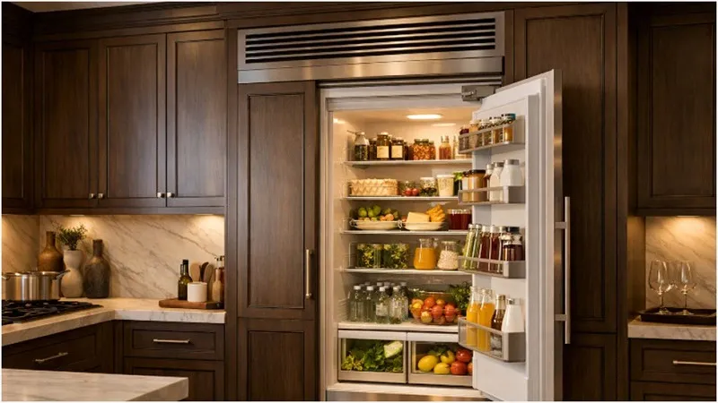 Luxury Atlanta kitchen with built-in panel-ready refrigerator integrated into custom cabinetry